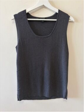 St. John Ribbed Knit Tank Wool Blend Slim Fit Sleeveless Top Size L